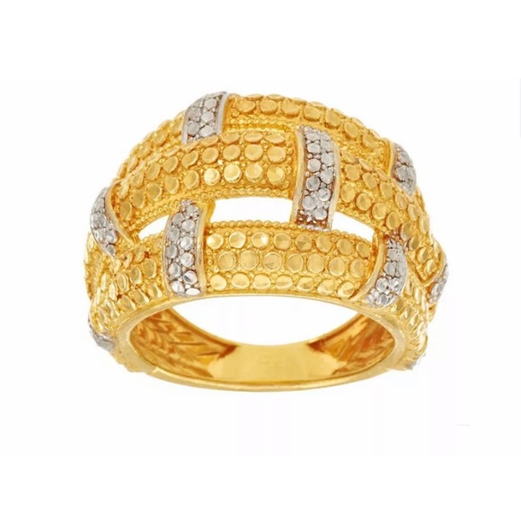 Sterling 925 18k Gold Clad Basket Weave Ring  7 - Picture 2 of 11
